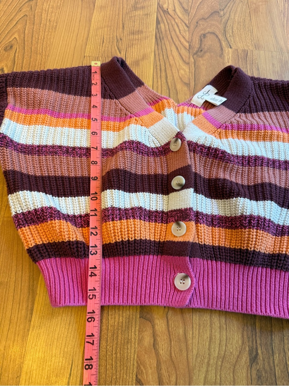 Y2K Jessica Simpson Multi-Stripe Cropped V-Neck Cardigan - Pink & Burgundy - Picture 7 of 7
